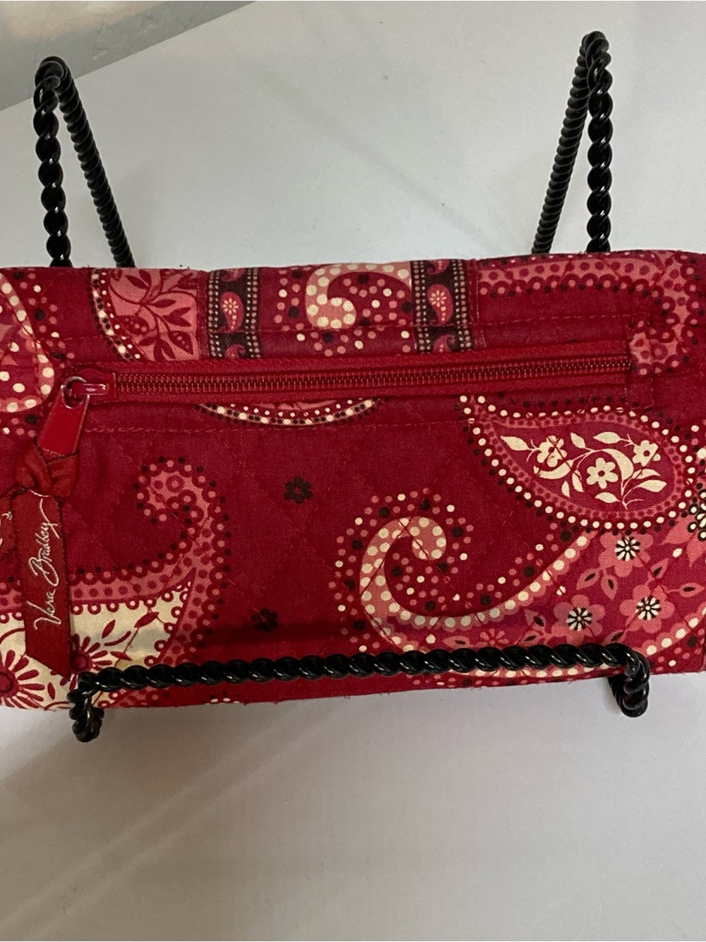 Vera Bradley Red and Pink Paisley Quilted Wallet zip hook & latch worn corners